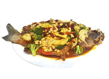 Stewed Whole Sea Bass with Scallion in Brown Sauce